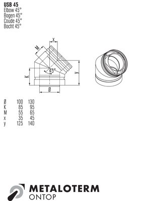 Metaloterm Gaasikorsten Põlv USB 45 Mõõdud